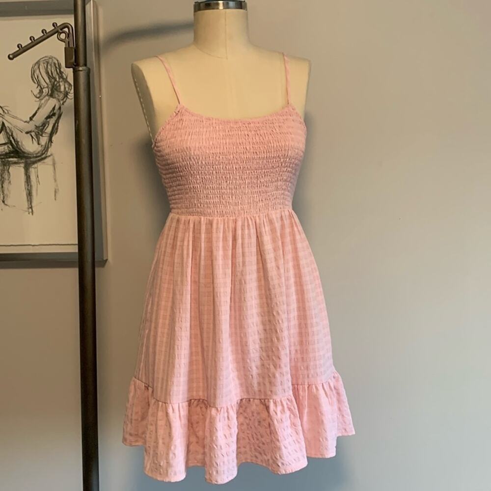 RSQ Pink Checkered Babydoll Dress Women’s Large Tank Ruffle Cottage Sweetheart - Picture 2 of 7